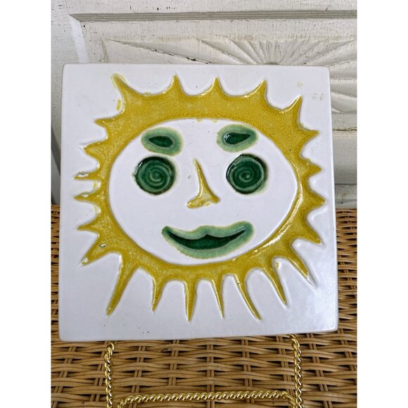 Vintage MCM Bennington Pottery David Gill Smiling Sun Tile Trivet - Picture 7 of 12